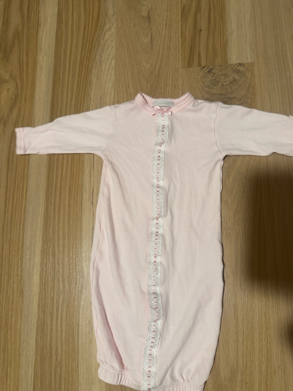 Soft Pink Baby Gown with Lace Trim